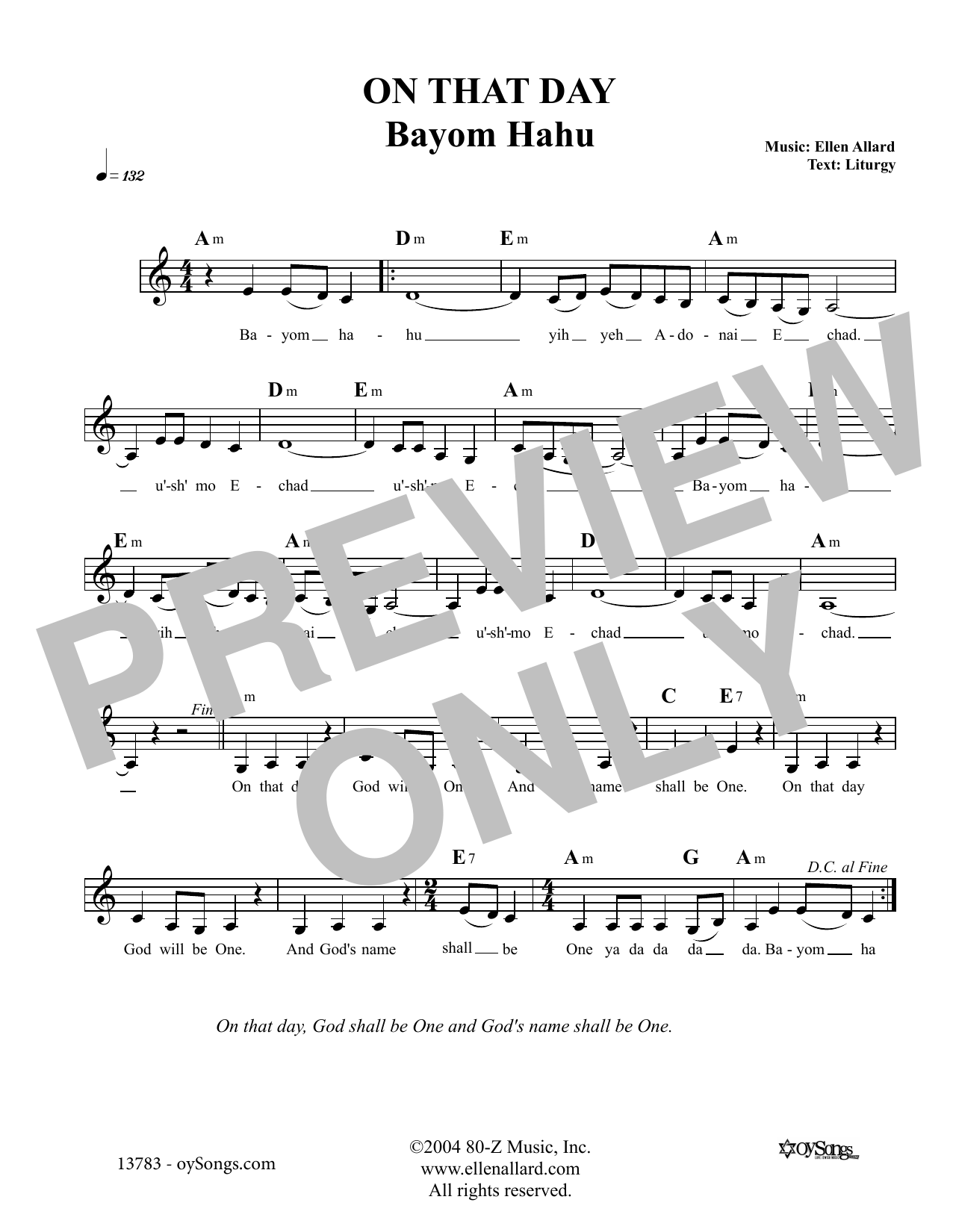 Ellen Allard On That Day Sheet Music Notes & Chords for Melody Line, Lyrics & Chords - Download or Print PDF