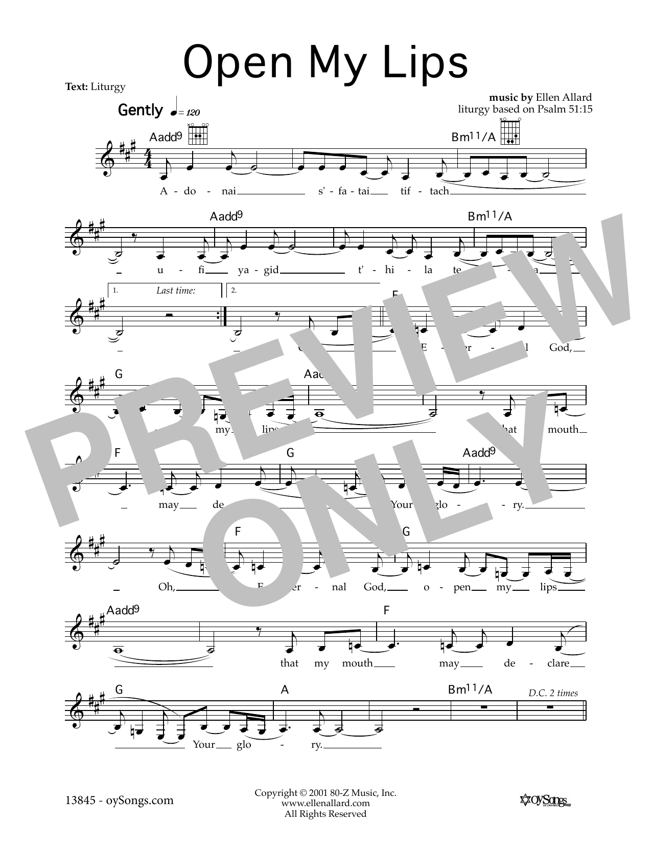 Ellen Allard Open My Lips Sheet Music Notes & Chords for Melody Line, Lyrics & Chords - Download or Print PDF
