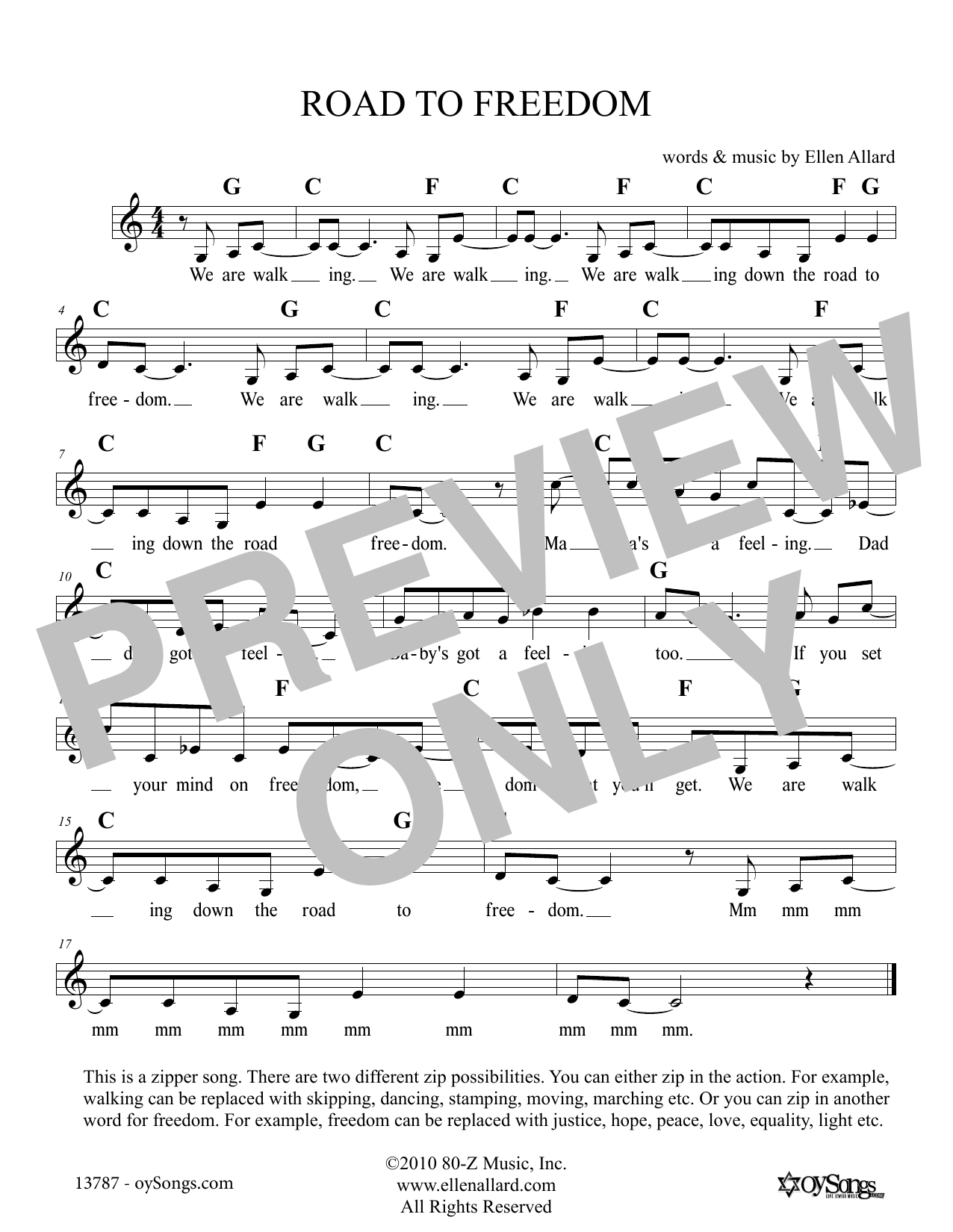 Ellen Allard Road To Freedom Sheet Music Notes & Chords for Melody Line, Lyrics & Chords - Download or Print PDF