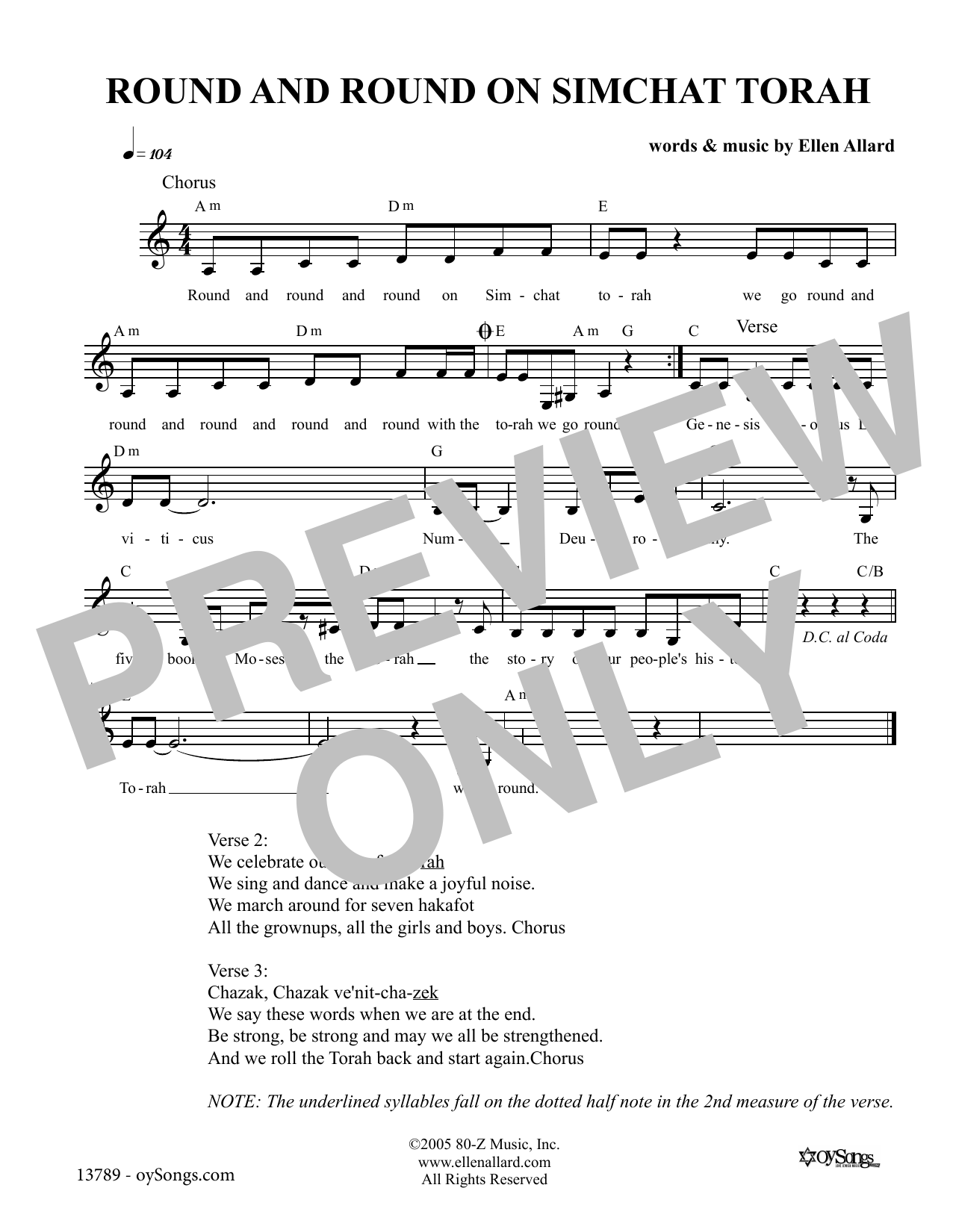 Ellen Allard Round and Round On Simchat Torah Sheet Music Notes & Chords for Melody Line, Lyrics & Chords - Download or Print PDF
