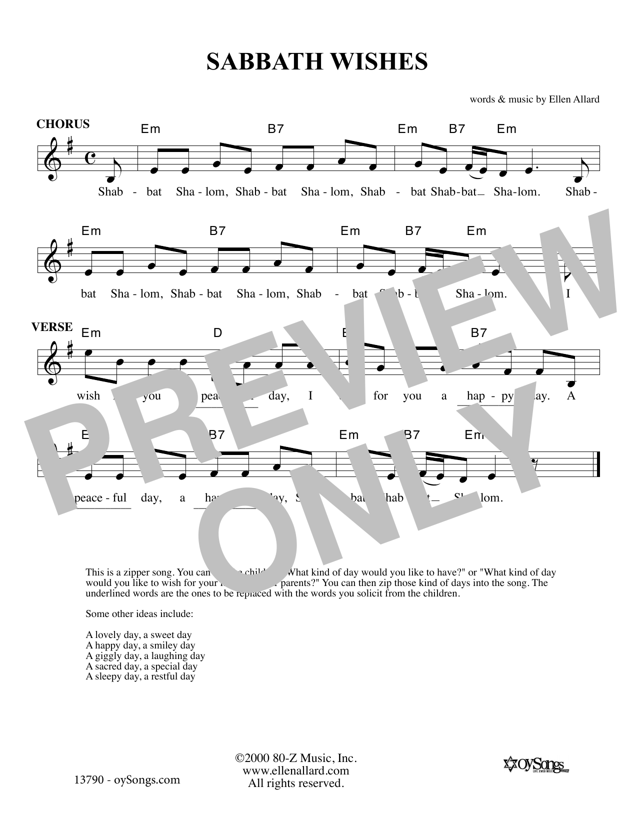 Ellen Allard Sabbath Wishes Sheet Music Notes & Chords for Melody Line, Lyrics & Chords - Download or Print PDF