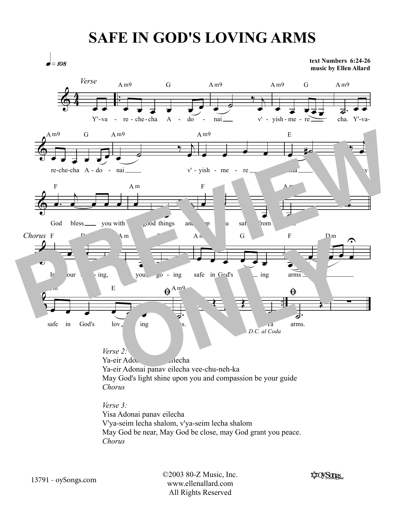 Ellen Allard Safe In God's Loving Arms Sheet Music Notes & Chords for Melody Line, Lyrics & Chords - Download or Print PDF