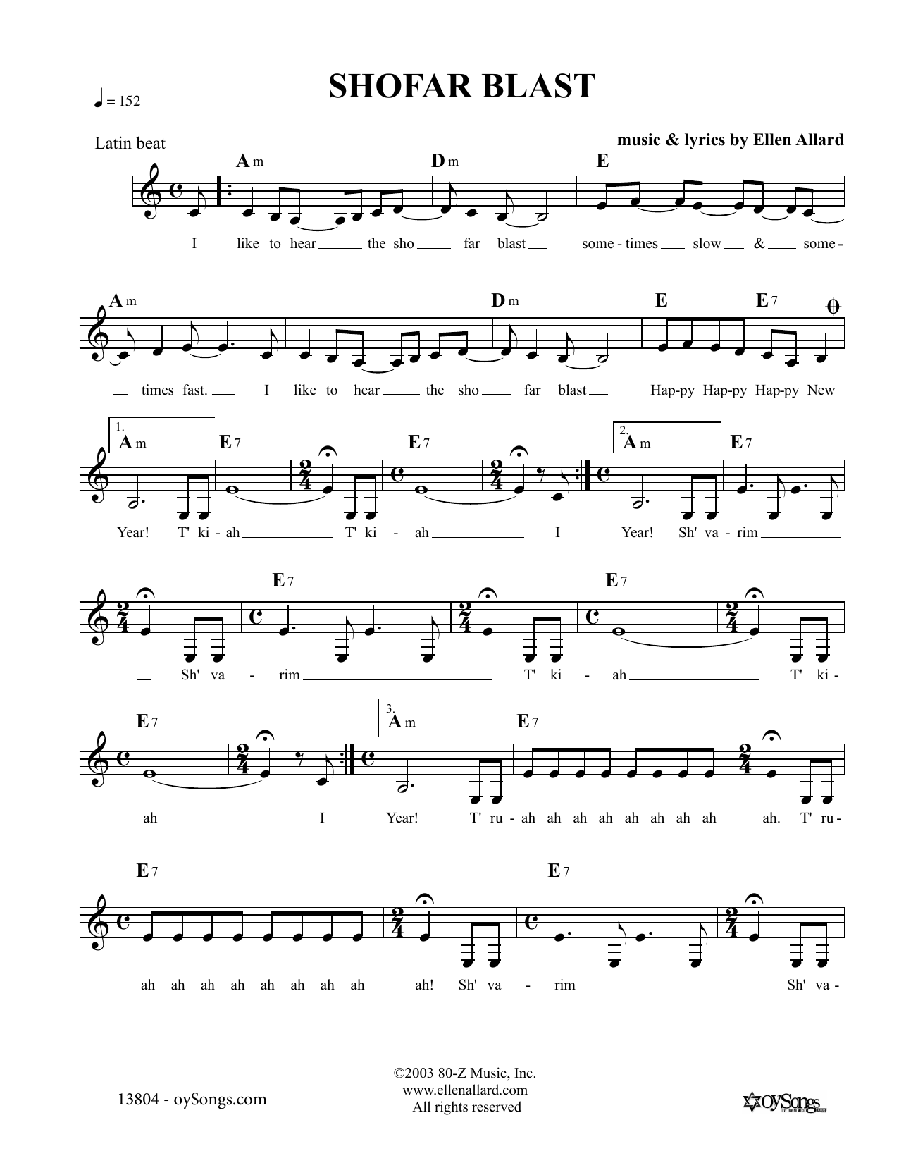 Ellen Allard Shofar Blast Sheet Music Notes & Chords for Melody Line, Lyrics & Chords - Download or Print PDF