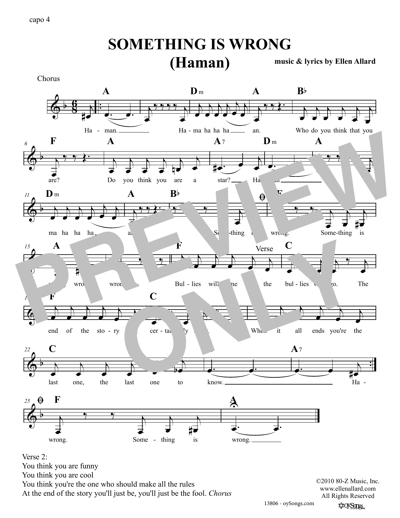 Ellen Allard Something Is Wrong Sheet Music Notes & Chords for Melody Line, Lyrics & Chords - Download or Print PDF