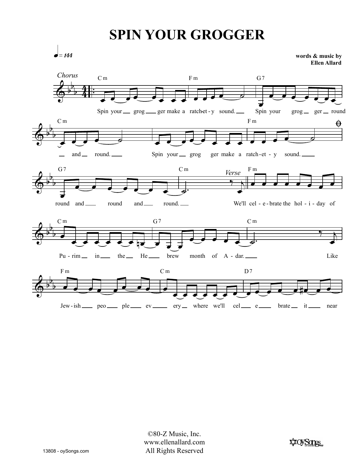 Ellen Allard Spin Your Grogger Sheet Music Notes & Chords for Melody Line, Lyrics & Chords - Download or Print PDF
