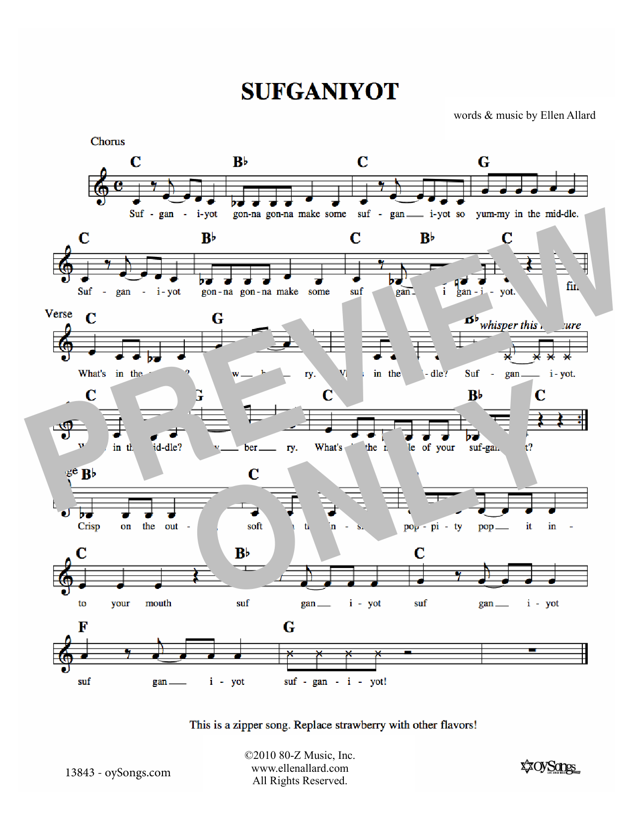 Ellen Allard Sufganiyot Sheet Music Notes & Chords for Melody Line, Lyrics & Chords - Download or Print PDF