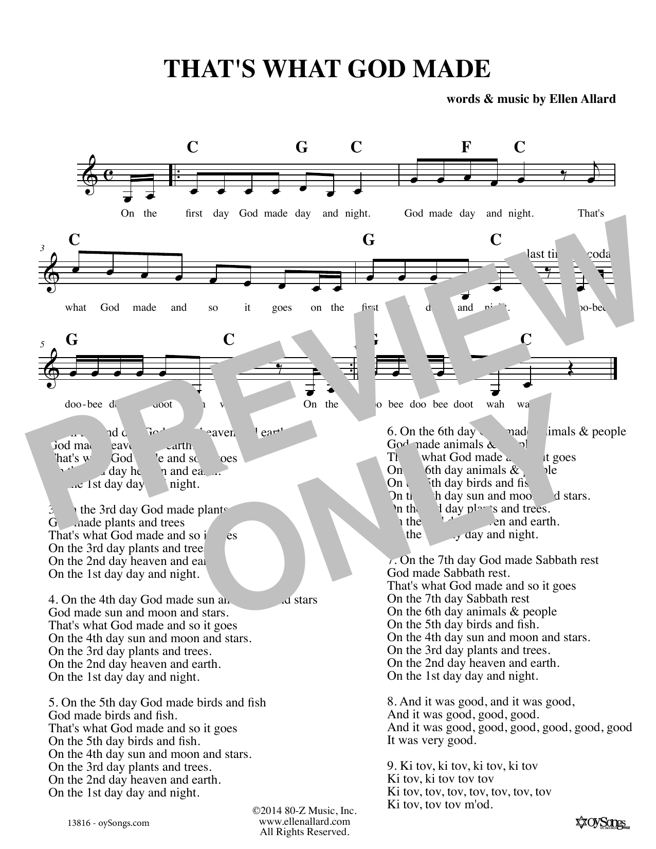 Ellen Allard That's What God Made Sheet Music Notes & Chords for Melody Line, Lyrics & Chords - Download or Print PDF