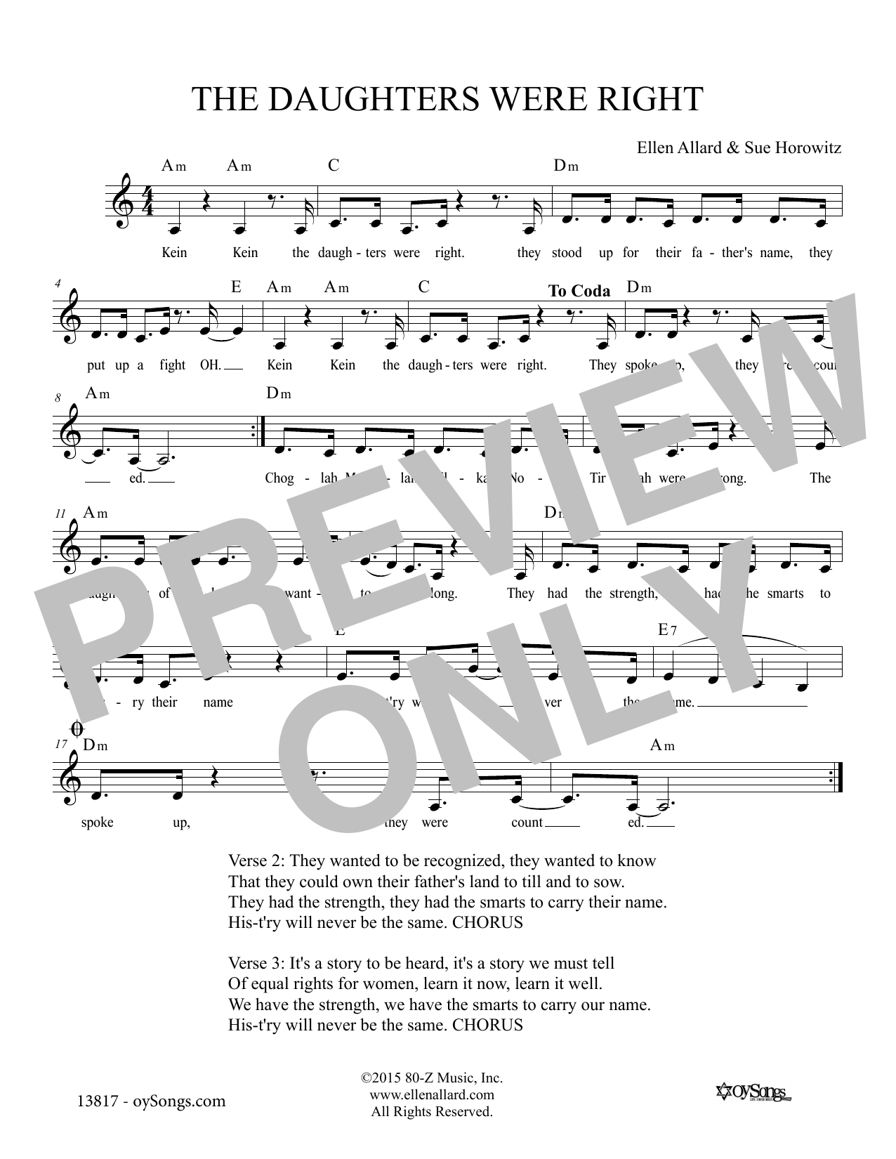 Ellen Allard The Daughters Were Right Sheet Music Notes & Chords for Melody Line, Lyrics & Chords - Download or Print PDF