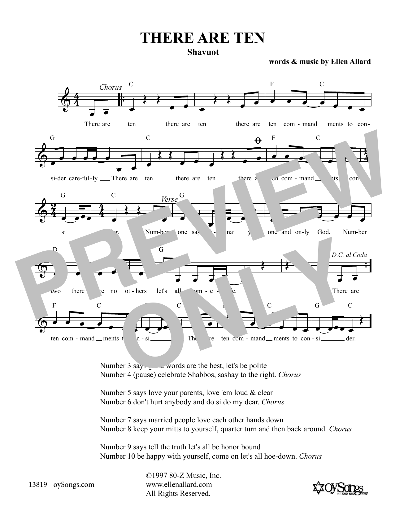 Ellen Allard There Are Ten Sheet Music Notes & Chords for Melody Line, Lyrics & Chords - Download or Print PDF