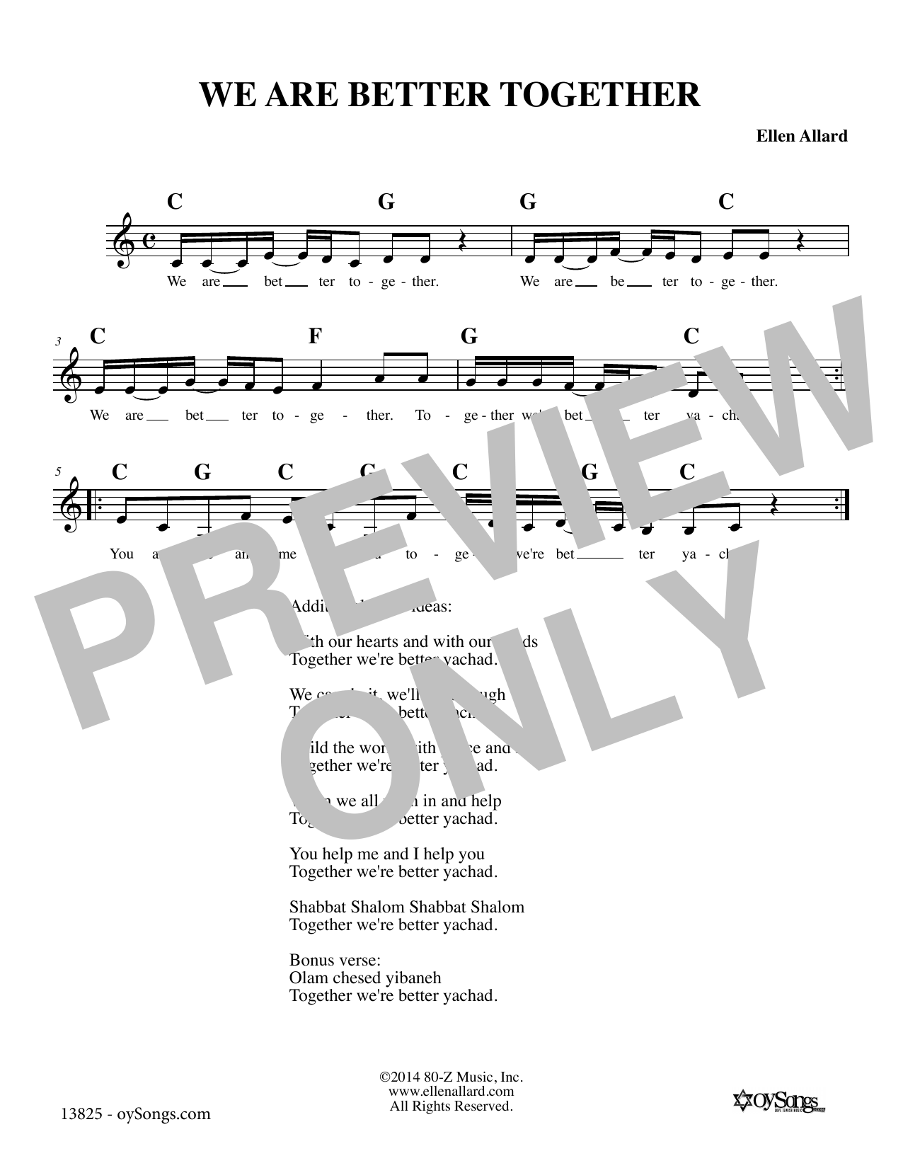 Ellen Allard We Are Better Together Sheet Music Notes & Chords for Melody Line, Lyrics & Chords - Download or Print PDF