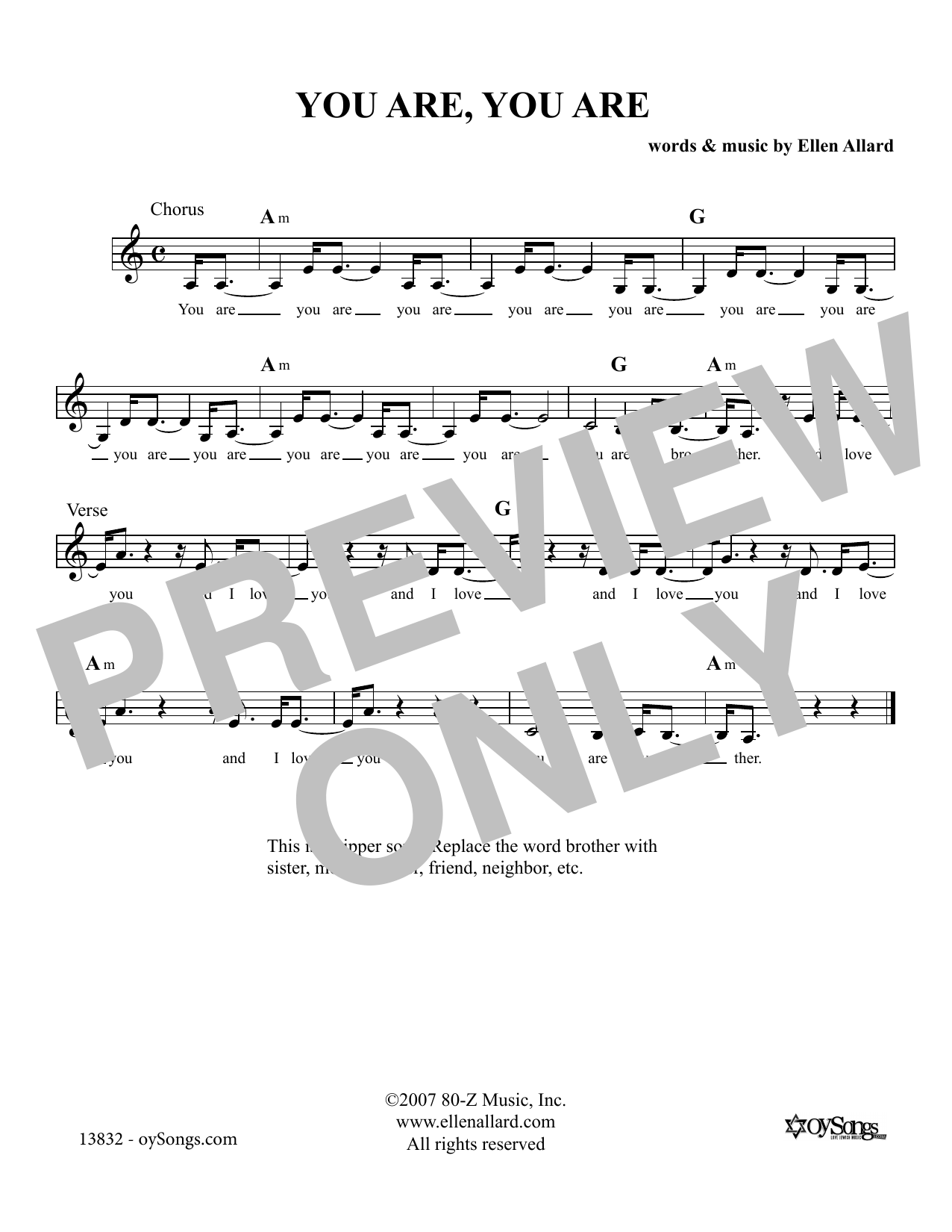 Ellen Allard You Are You Are Sheet Music Notes & Chords for Melody Line, Lyrics & Chords - Download or Print PDF