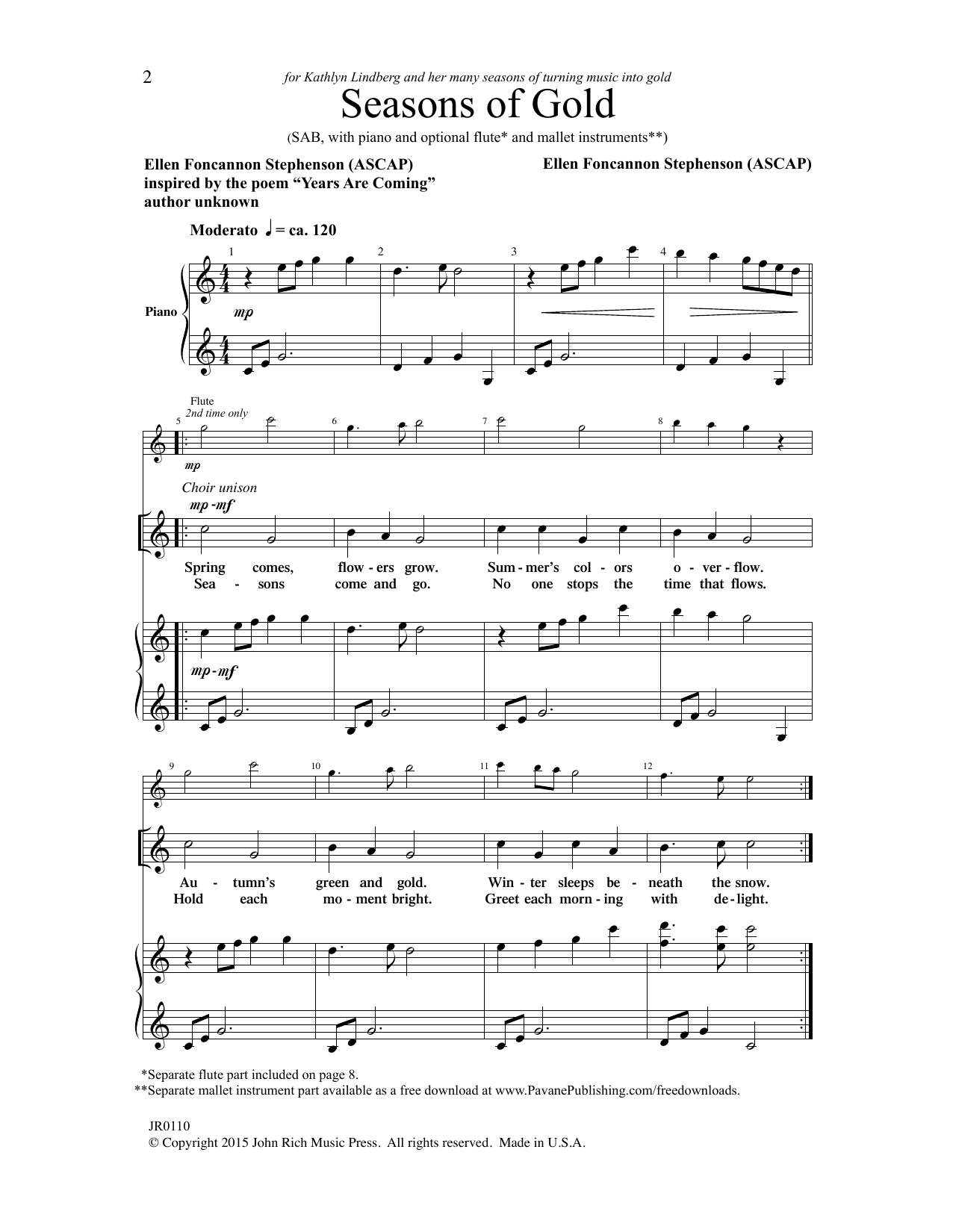 Ellen Foncannon Stephenson Seasons of Gold Sheet Music Notes & Chords for Choral - Download or Print PDF
