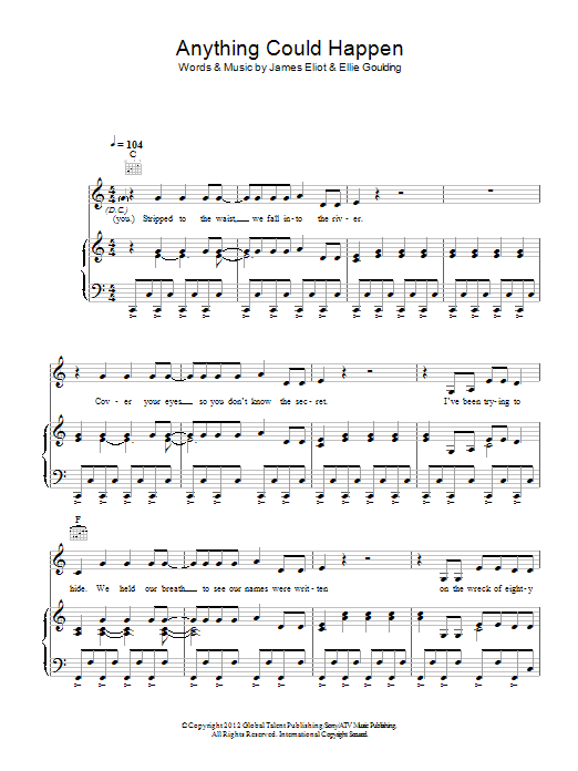 Ellie Goulding Anything Could Happen Sheet Music Notes & Chords for Piano, Vocal & Guitar Chords (Right-Hand Melody) - Download or Print PDF