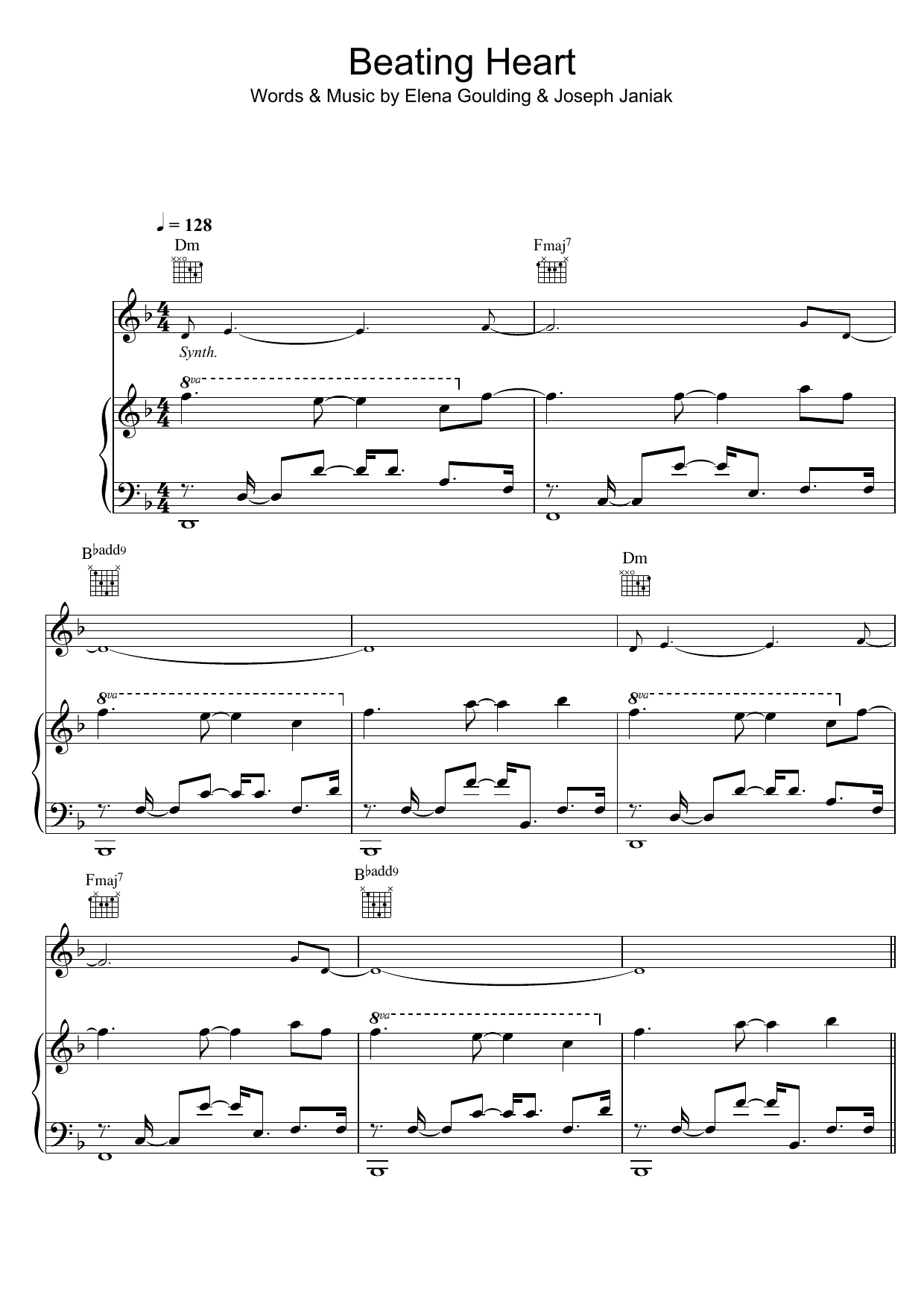 Ellie Goulding Beating Heart Sheet Music Notes & Chords for Piano, Vocal & Guitar (Right-Hand Melody) - Download or Print PDF