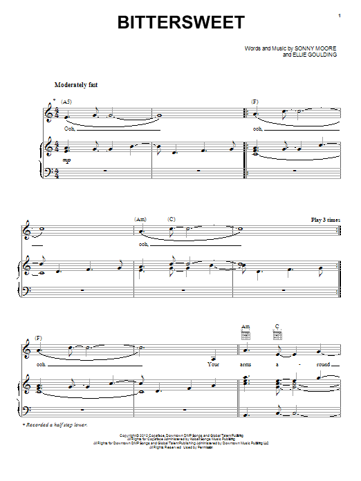 Ellie Goulding Bittersweet Sheet Music Notes & Chords for Piano, Vocal & Guitar (Right-Hand Melody) - Download or Print PDF