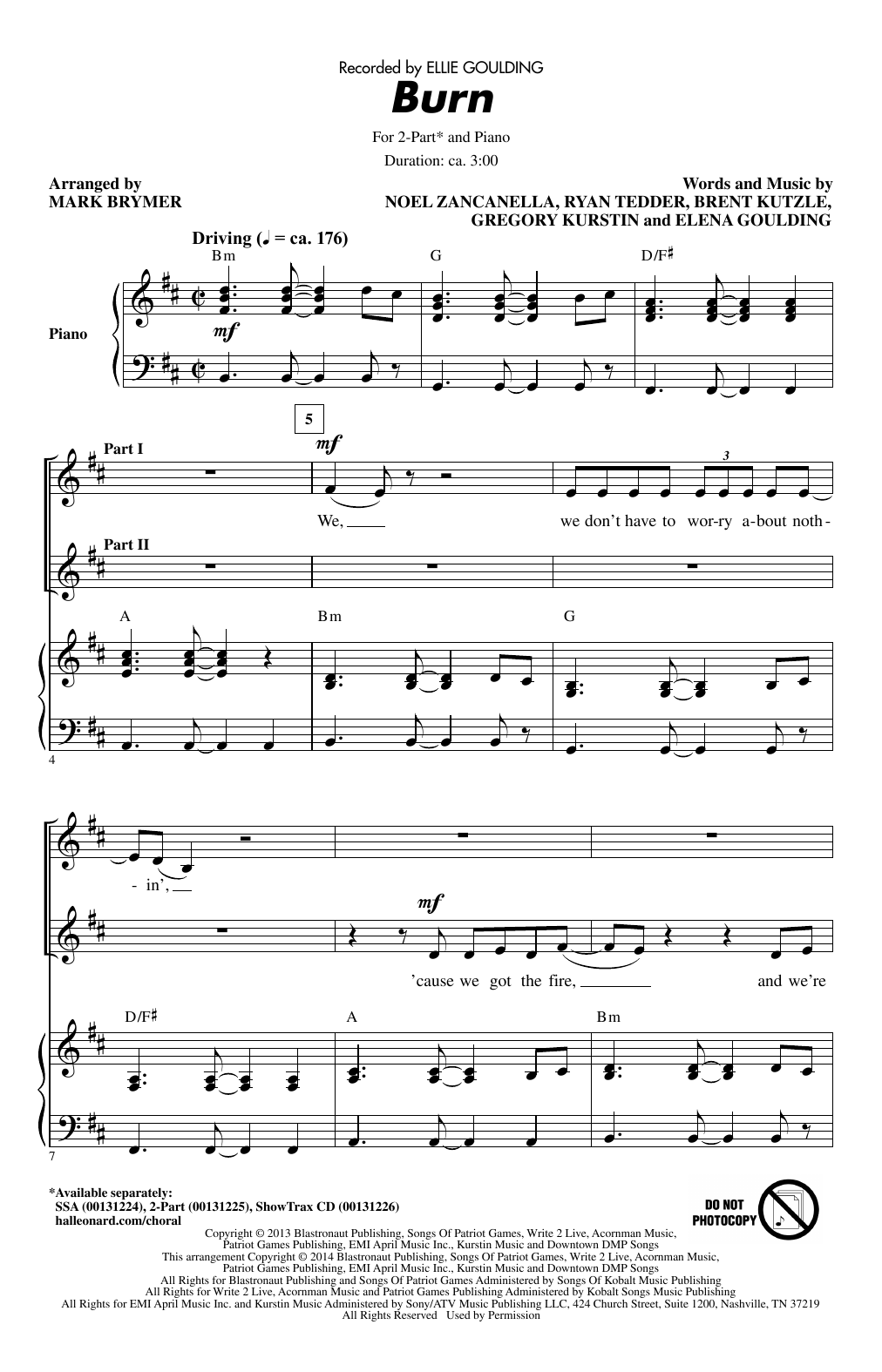 Ellie Goulding Burn (arr. Mark Brymer) Sheet Music Notes & Chords for SSA Choir - Download or Print PDF