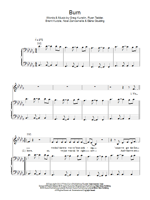Ellie Goulding Burn Sheet Music Notes & Chords for Piano, Vocal & Guitar - Download or Print PDF