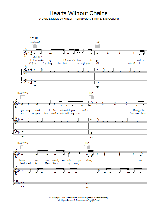Ellie Goulding Hearts Without Chains Sheet Music Notes & Chords for Piano, Vocal & Guitar (Right-Hand Melody) - Download or Print PDF