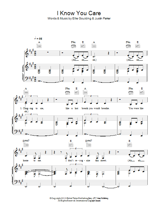 Ellie Goulding I Know You Care Sheet Music Notes & Chords for Piano, Vocal & Guitar (Right-Hand Melody) - Download or Print PDF