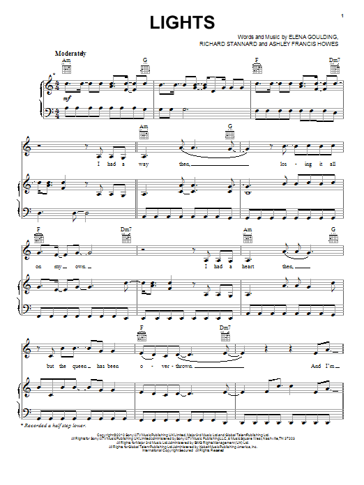 Ellie Goulding Lights Sheet Music Notes & Chords for Piano, Vocal & Guitar - Download or Print PDF