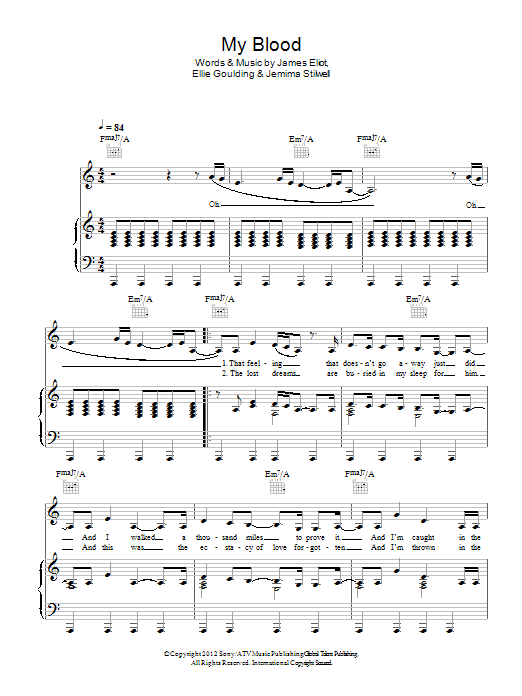Ellie Goulding My Blood Sheet Music Notes & Chords for Piano, Vocal & Guitar (Right-Hand Melody) - Download or Print PDF