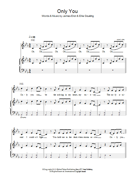Ellie Goulding Only You Sheet Music Notes & Chords for Piano, Vocal & Guitar (Right-Hand Melody) - Download or Print PDF