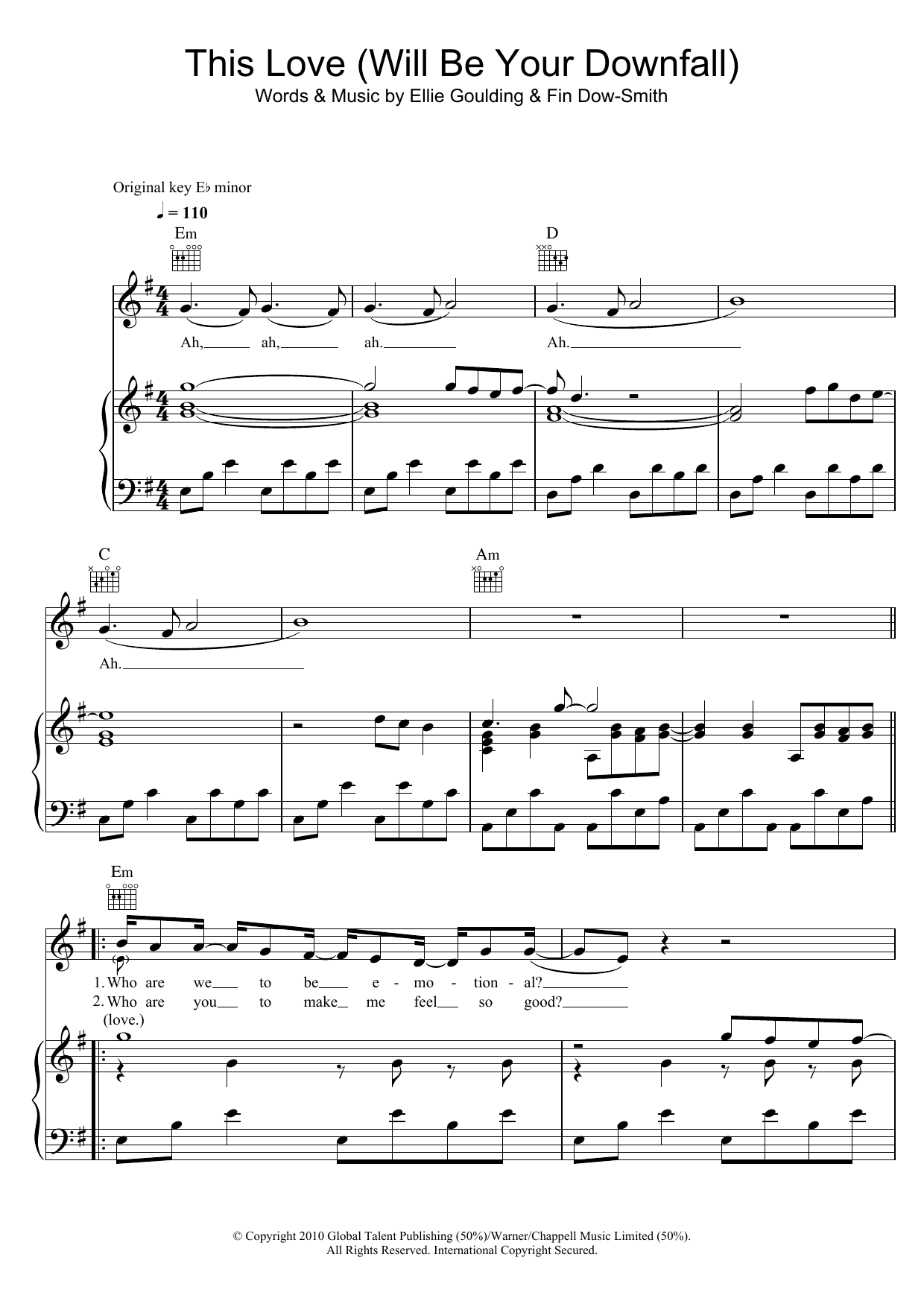 Ellie Goulding This Love (Will Be Your Downfall) Sheet Music Notes & Chords for Piano, Vocal & Guitar - Download or Print PDF