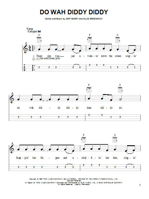 Ellie Greenwich Do Wah Diddy Diddy Sheet Music Notes & Chords for Ukulele - Download or Print PDF