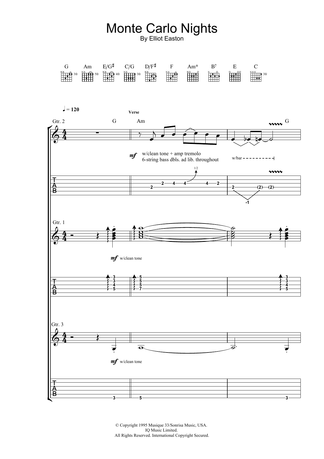 Elliot Easton Monte Carlo Nights (from Jackie Brown) Sheet Music Notes & Chords for Guitar Tab - Download or Print PDF