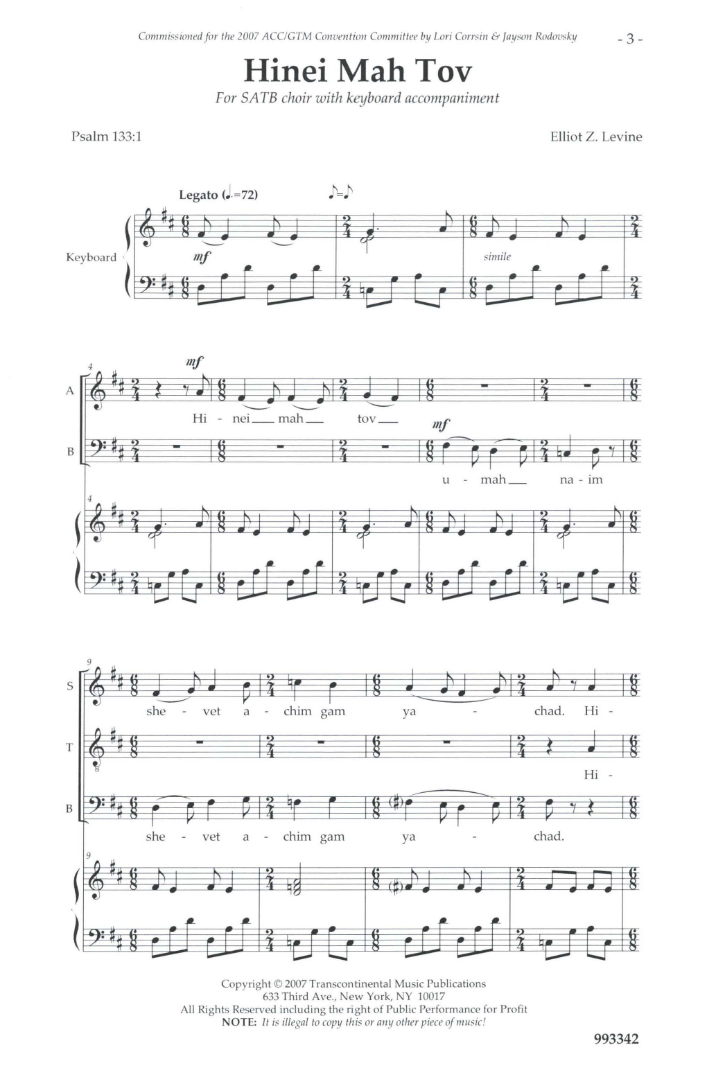 Elliot Levine Hinei Mah Tov Sheet Music Notes & Chords for SATB Choir - Download or Print PDF