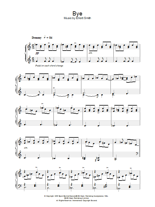 Elliott Smith Bye Sheet Music Notes & Chords for Piano - Download or Print PDF