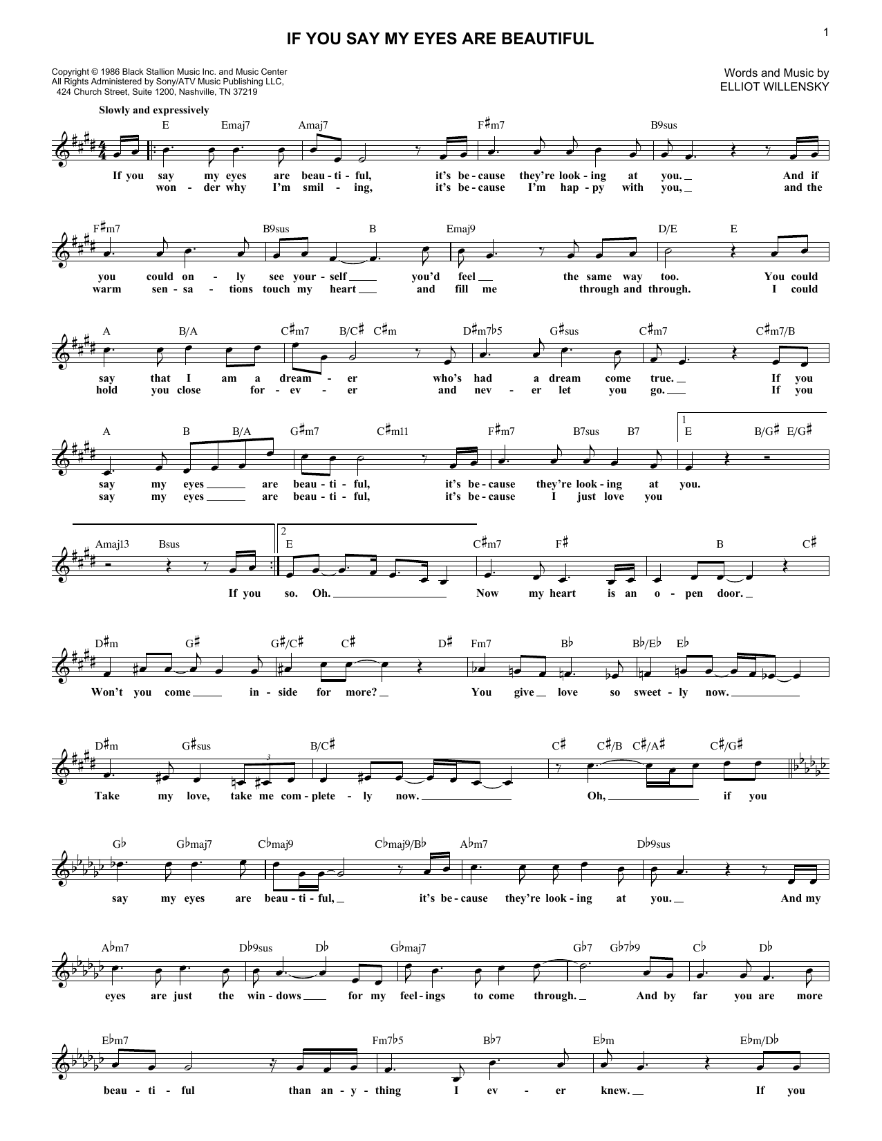 Elliot Willensky If You Say My Eyes Are Beautiful Sheet Music Notes & Chords for Lead Sheet / Fake Book - Download or Print PDF