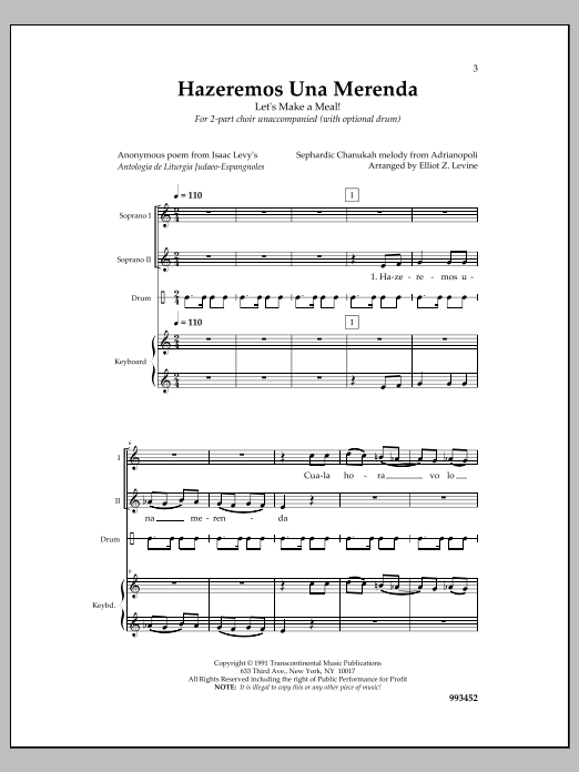 Elliot Z. Levine Hazeremos Una Merenda Sheet Music Notes & Chords for Choral - Download or Print PDF