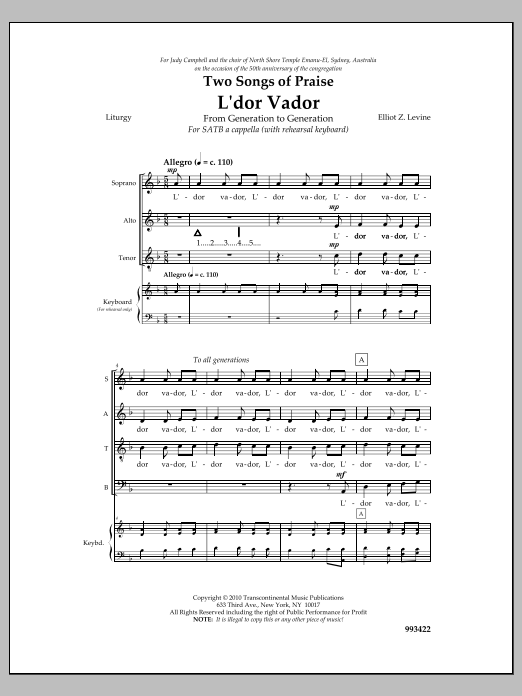 Elliot Z. Levine Two Songs Of Praise: L'dor Vador And Psalm 146 Sheet Music Notes & Chords for SATB - Download or Print PDF