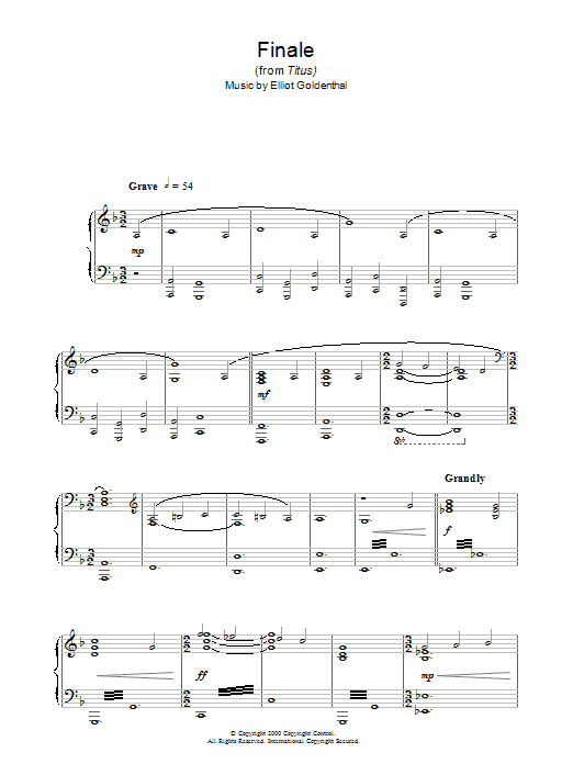 Preview Elliot Goldenthal Finale (from Titus) Film and TV sheet music, notes and chords for Piano, SKU: 37667 Finale (from Titus) sheet music