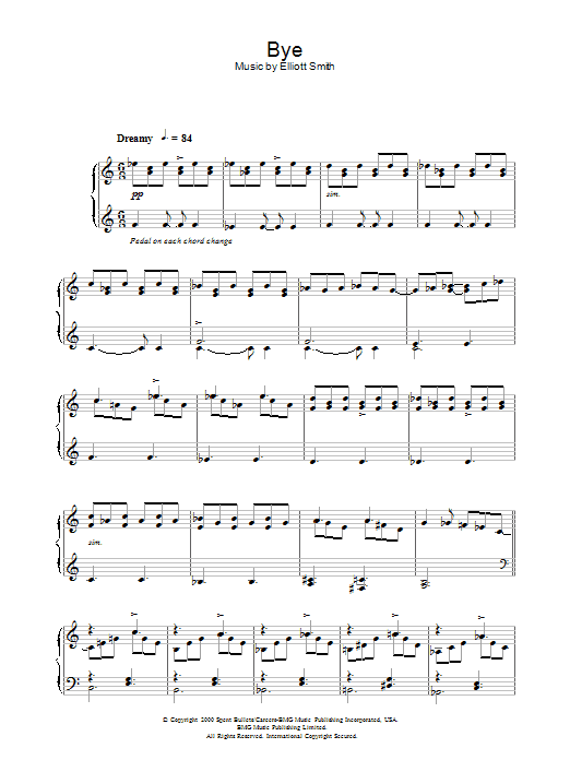Preview Elliott Smith Bye Easy Listening sheet music, notes and chords for Piano, SKU: 32897 Bye sheet music