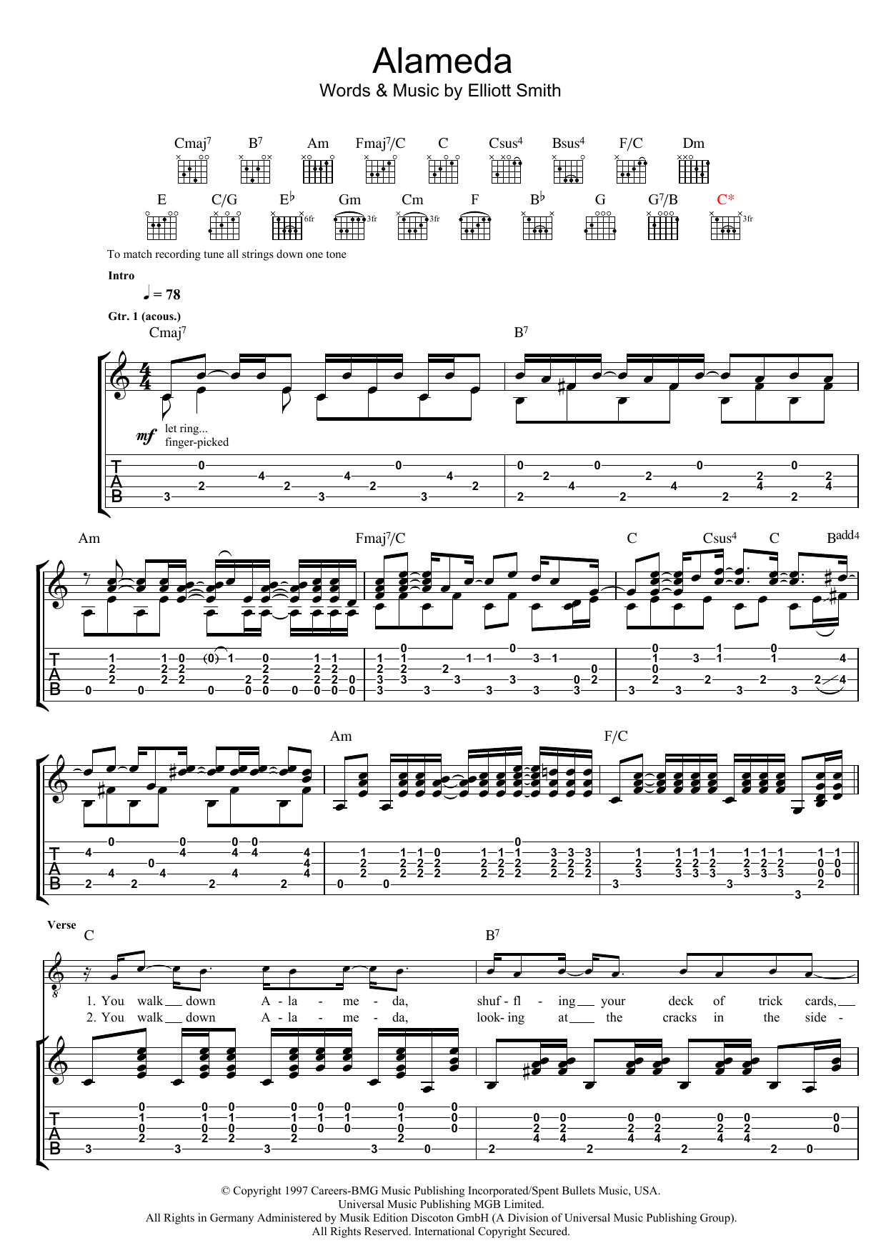 Elliott Smith Alameda Sheet Music Notes & Chords for Guitar Tab - Download or Print PDF