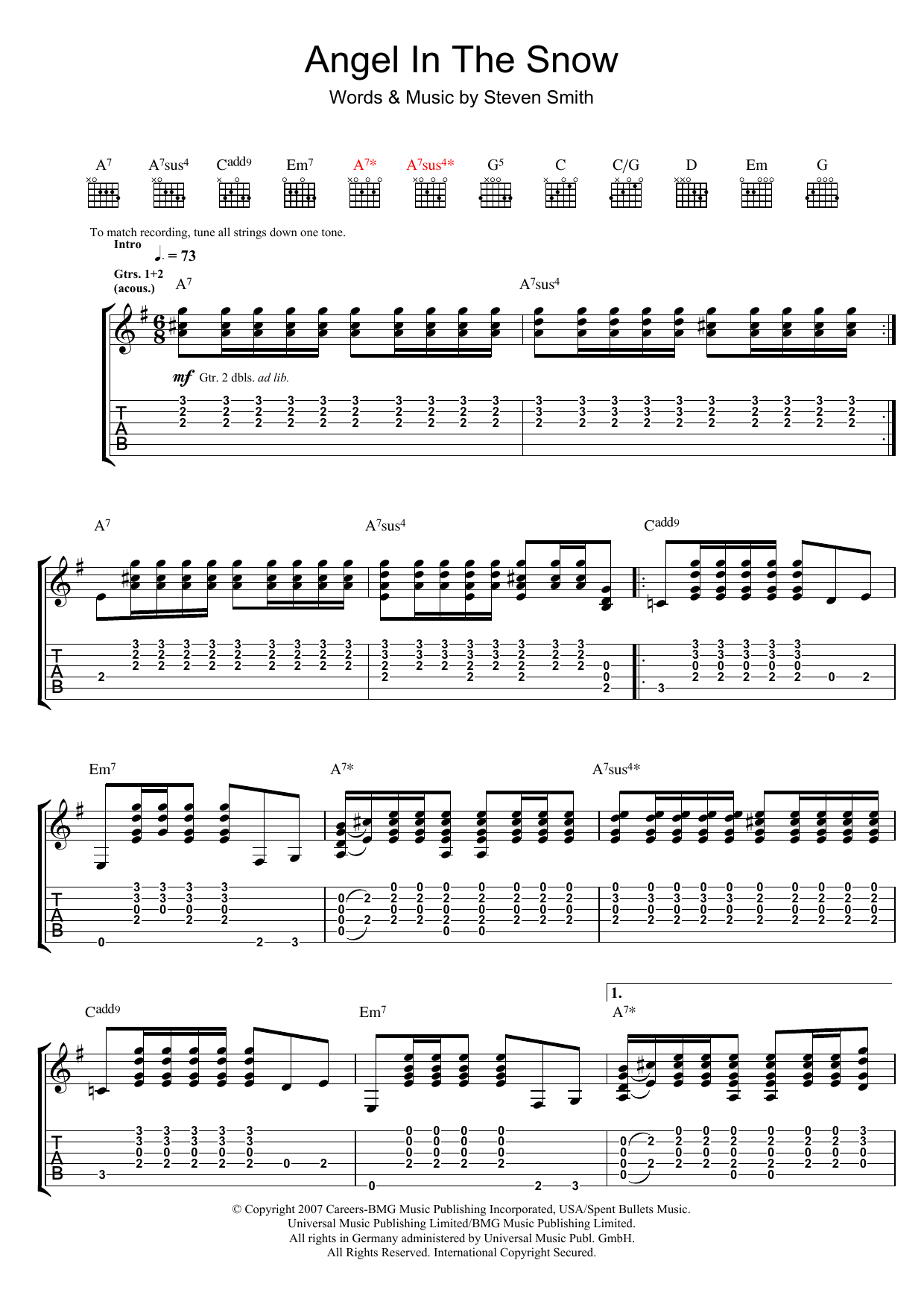 Elliott Smith Angel In The Snow Sheet Music Notes & Chords for Guitar Tab - Download or Print PDF