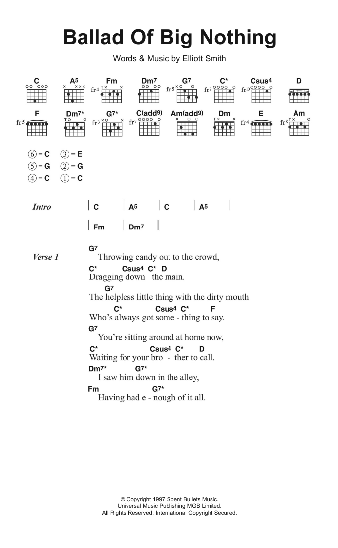 Elliott Smith Ballad Of Big Nothing Sheet Music Notes & Chords for Lyrics & Chords - Download or Print PDF