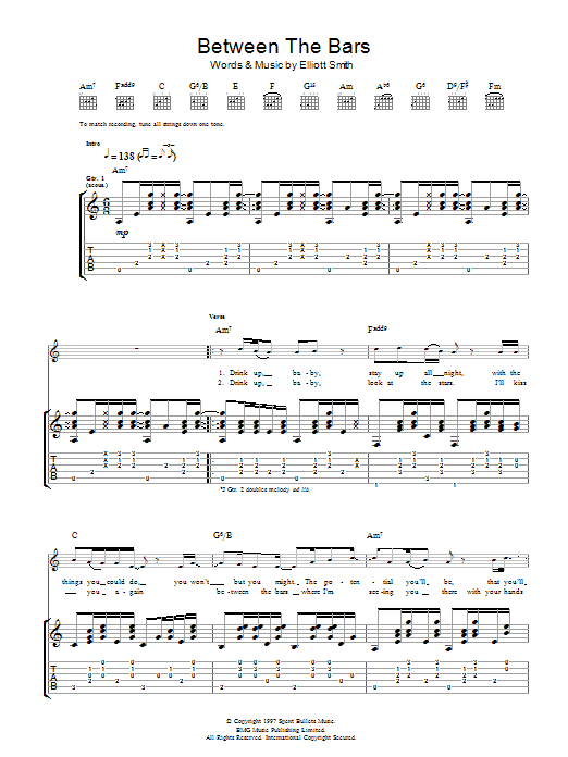 Elliott Smith Between The Bars Sheet Music Notes & Chords for Guitar Tab - Download or Print PDF