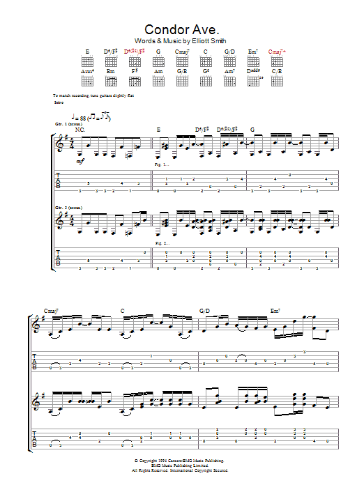 Elliott Smith Condor Ave. Sheet Music Notes & Chords for Guitar Tab - Download or Print PDF