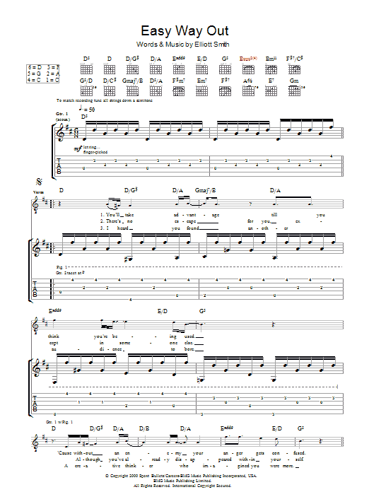 Elliott Smith Easy Way Out Sheet Music Notes & Chords for Guitar Tab - Download or Print PDF Elliott Smith Easy Way Out Sheet Music Notes & Chords for Guitar Tab - Download or Print PDF