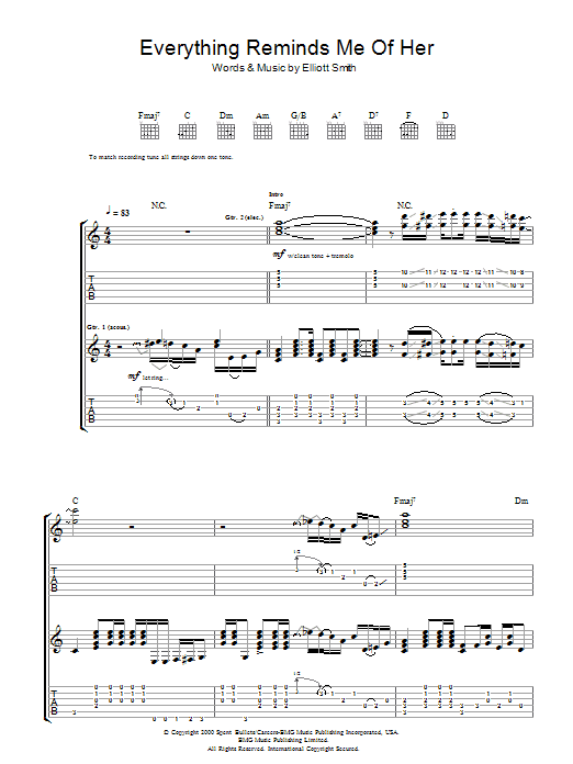 Elliott Smith Everything Reminds Me Of Her Sheet Music Notes & Chords for Guitar Tab - Download or Print PDF