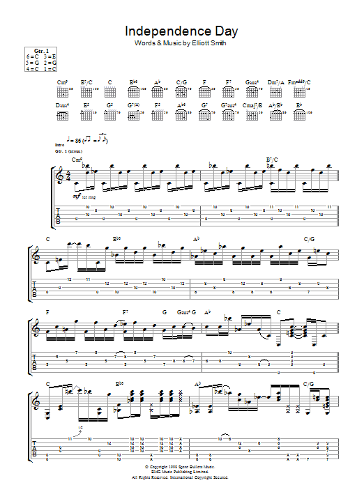 Elliott Smith Independence Day Sheet Music Notes & Chords for Guitar Tab - Download or Print PDF