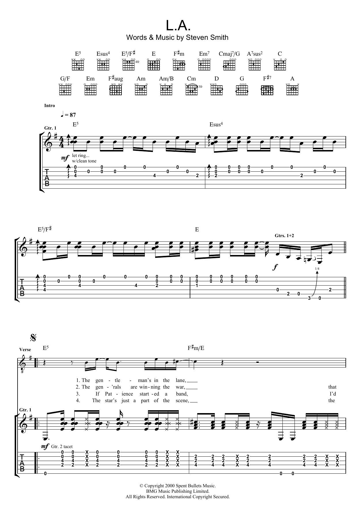 Elliott Smith L.A. Sheet Music Notes & Chords for Guitar Tab - Download or Print PDF