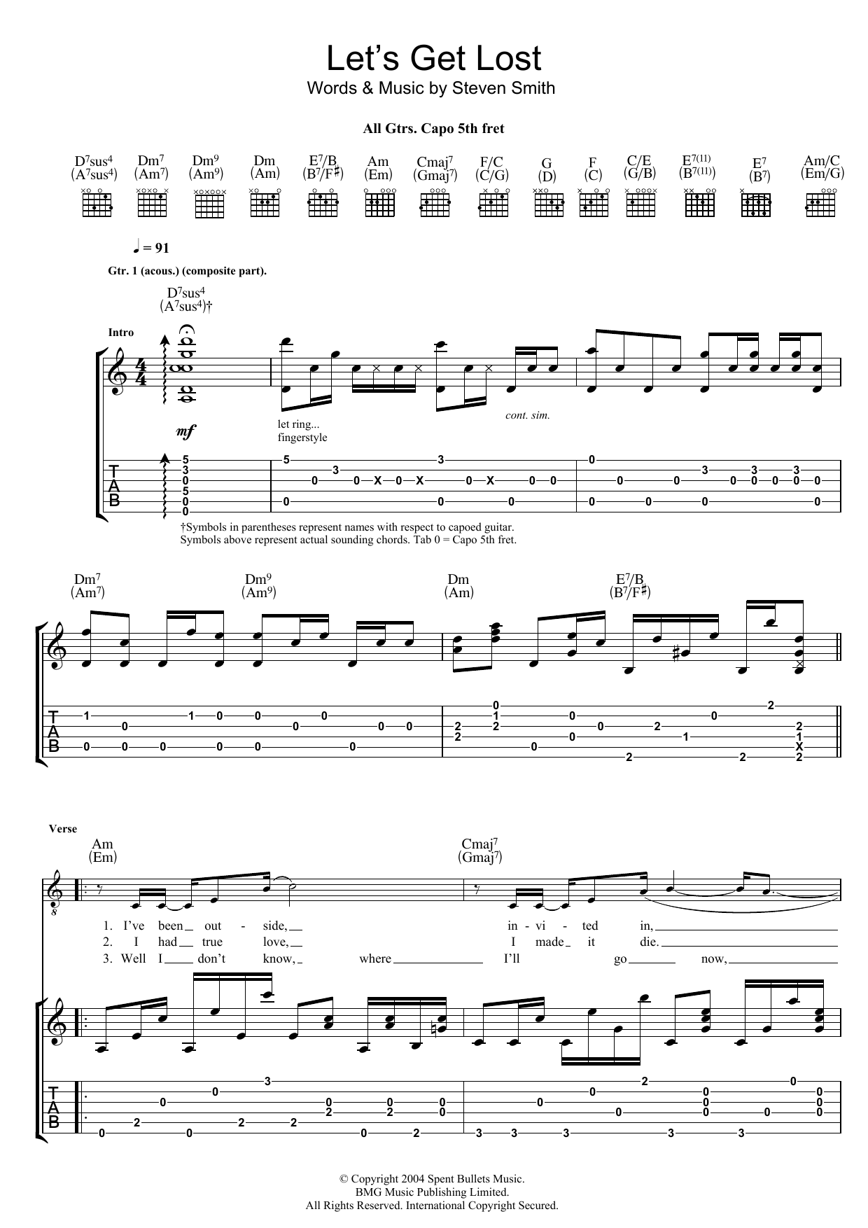 Elliott Smith Let's Get Lost Sheet Music Notes & Chords for Guitar Tab - Download or Print PDF