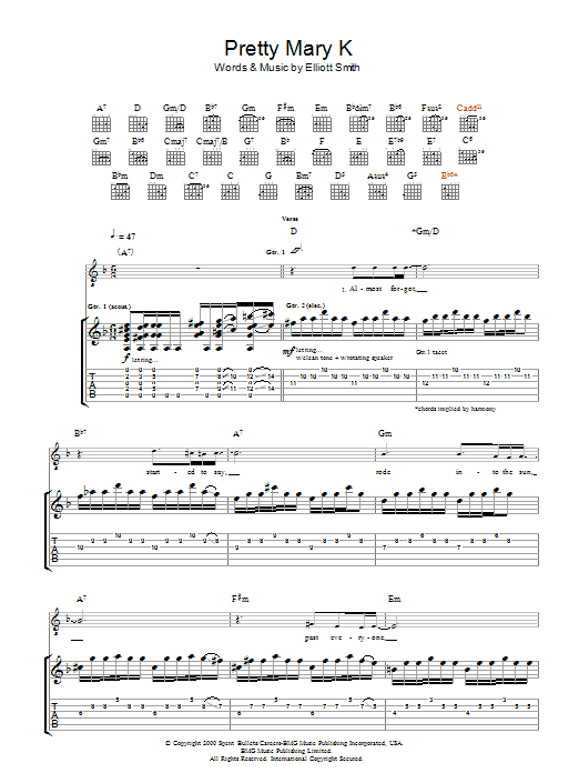 Elliott Smith Pretty Mary K Sheet Music Notes & Chords for Guitar Tab - Download or Print PDF