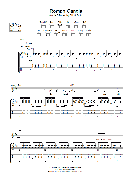 Elliott Smith Roman Candle Sheet Music Notes & Chords for Guitar Tab - Download or Print PDF