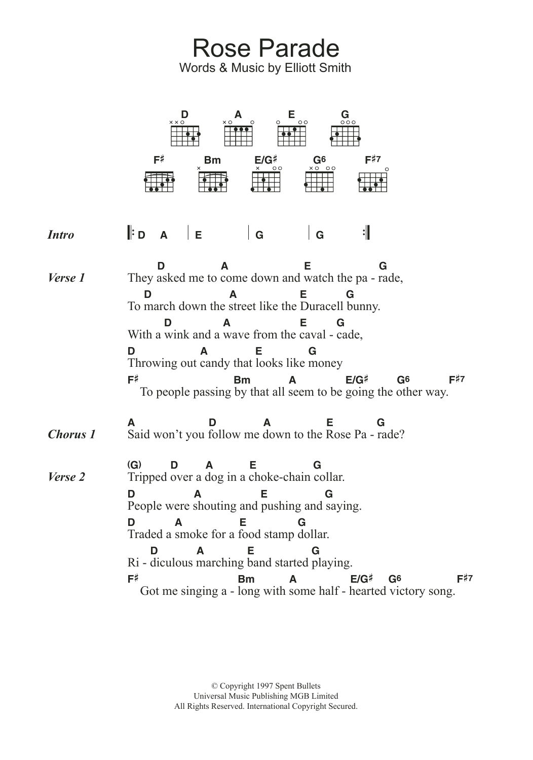 Elliott Smith Rose Parade Sheet Music Notes & Chords for Lyrics & Chords - Download or Print PDF