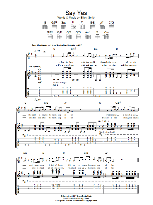 Elliott Smith Say Yes Sheet Music Notes & Chords for Lyrics & Chords - Download or Print PDF